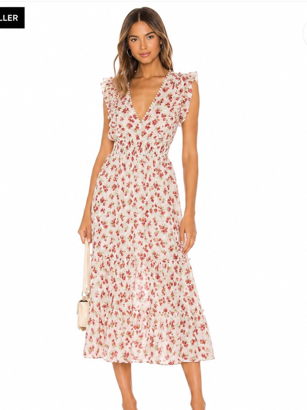 Zara Romantic Floral Swiss Dot Midi Dress Ruffle Prairie Cottagecore XS